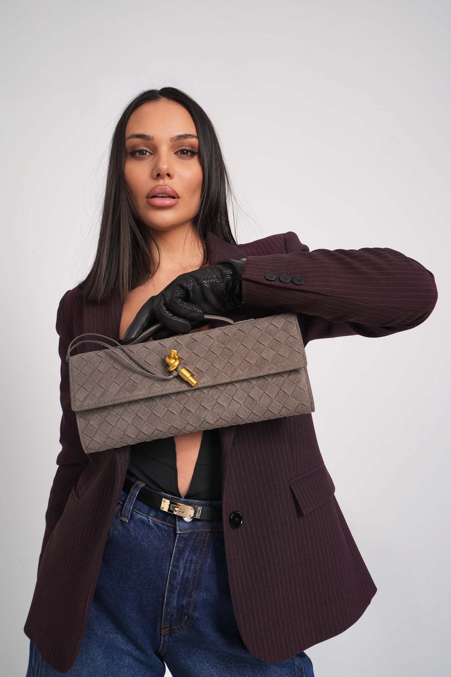 Andiamo Clutch Taupe Velvet