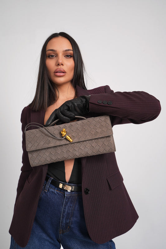 Andiamo Clutch Taupe Velvet