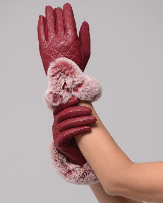 Дамски луксозни ръкавици с чинчила Bordo