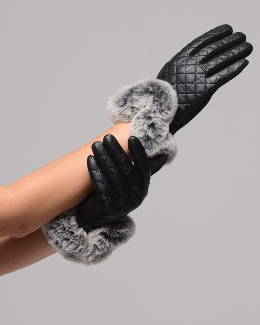 Дамски луксозни ръкавици с чинчила Black
