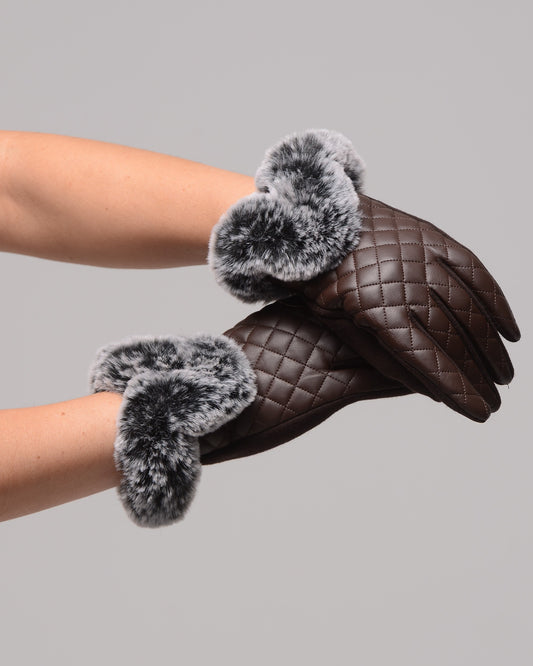 Дамски луксозни ръкавици с чинчила Brown