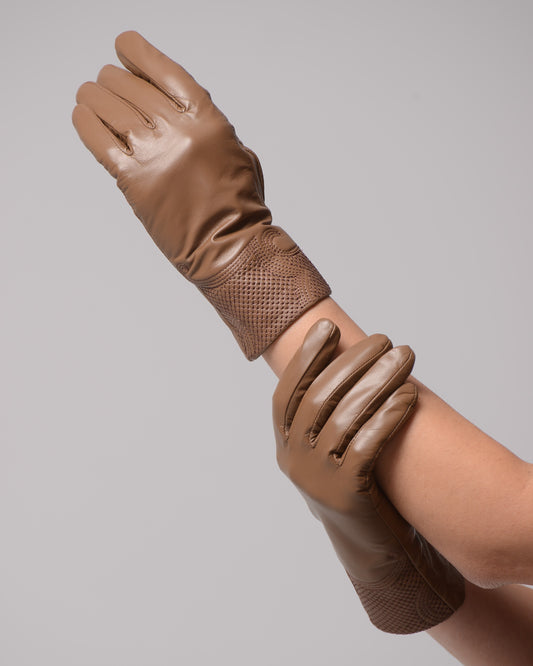 Дамски луксозни кожени ръкавици от агнешка кожа Emily Camel