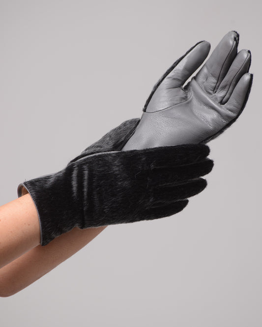 Дамски луксозни кожени ръкавици от агнешка кожа с косъм от пони Grey