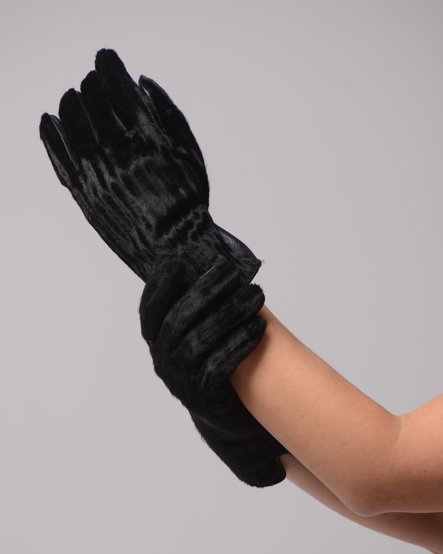 Дамски луксозни кожени ръкавици от агнешка кожа с косъм от пони Black