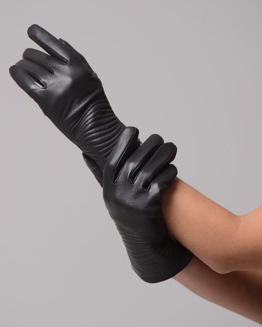 Дамски луксозни кожени ръкавици от агнешка кожа Wave Graphitte