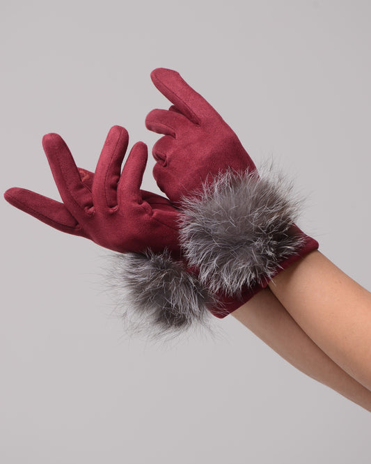 Велурени ръкавици с косъм от лисица