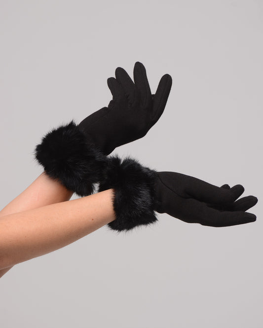 Вълнени ръкавици с косъм от лисица Black